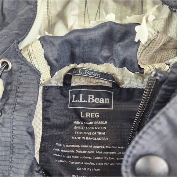 LL Bean Rain Jacket Size Large Black Rain Windbreaker Shell Coat Long FLAW - Picture 1 of 5